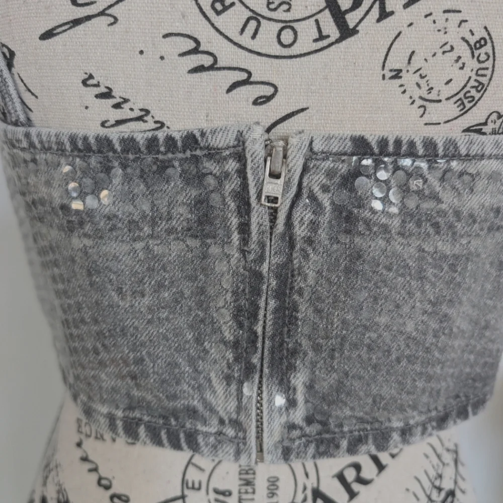 ZARA | Women's Grey TRF Sequined Fil Denim Crop Top NWOT - Picture 11 of 11